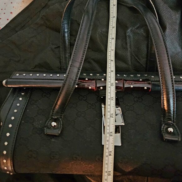 Authentic Gucci Monogram Bullet Satchel Handbag with Bamboo Accent & Dust Bag - Picture 16 of 16